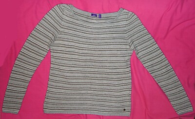 MEXX GREY SAGE SILVER LUREX SPARKLE STRIPE KNIT JUMPER LARGE.
