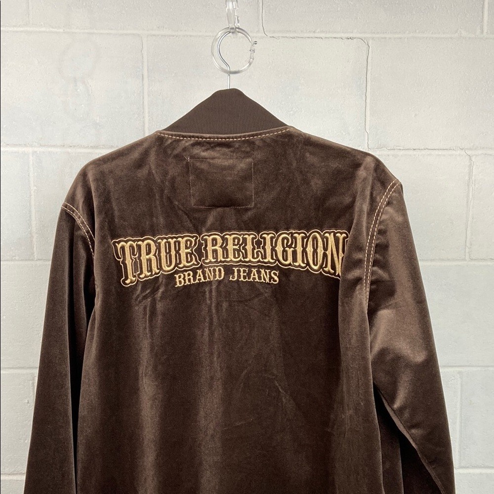 NWT TRUE RELIGION MEN’S BIG T VELVET MOCK NECK ZIP UP JACKET BRACKEN/GOLD thumbnail 3