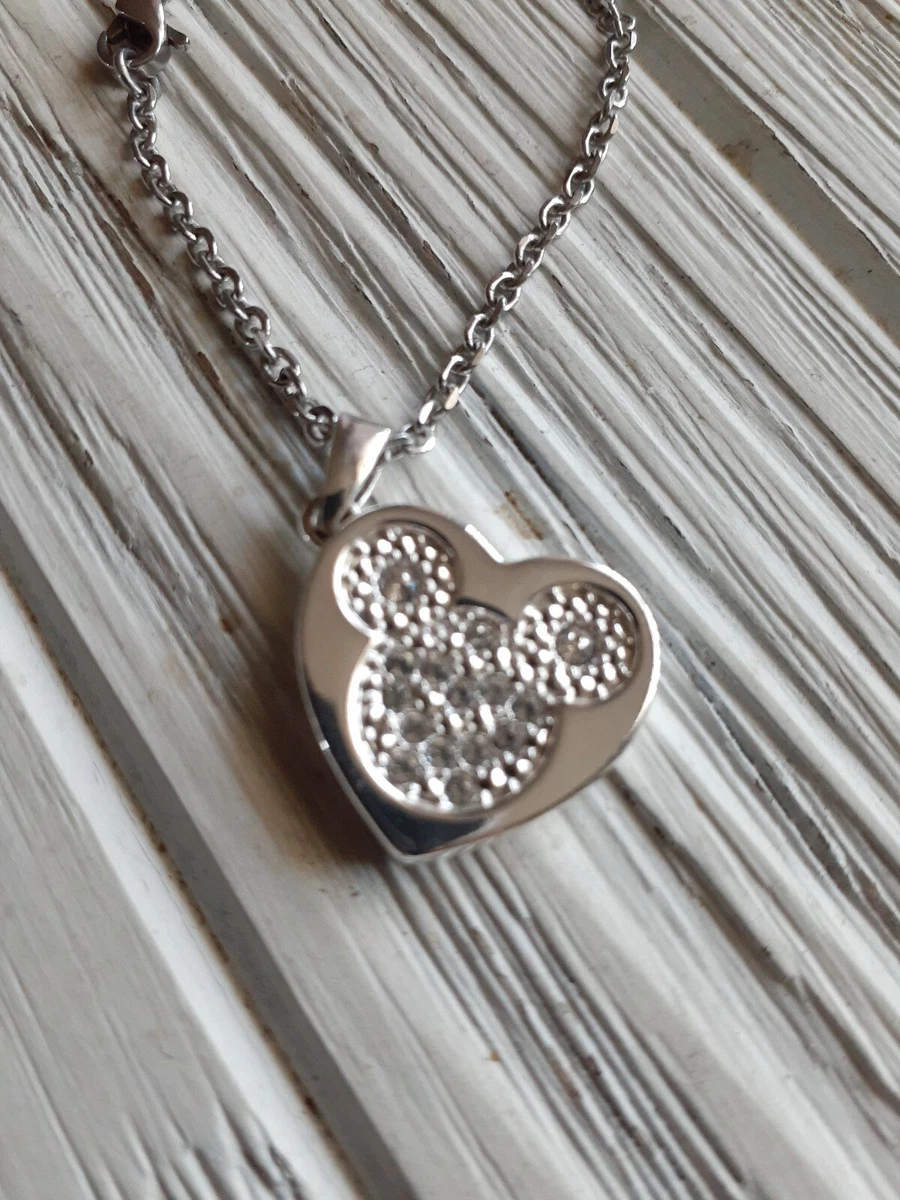 Disney Mickey Mouse Heart Pendant Necklace Silver Plated chain