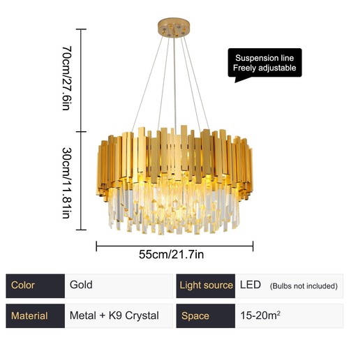 Round Crystal Chandelier for Kitchen Modern Luxury K9 Crystal Chandelier Ceiling - Picture 8 of 9
