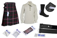 Men Scottish 9 Piece 8 Yards Kilt Outfit with Sporran, Scottish National Tartan