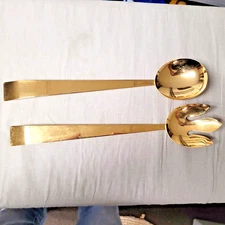 I Magnin & Co Large 14'' Gold Serving Set Spoon and Fork