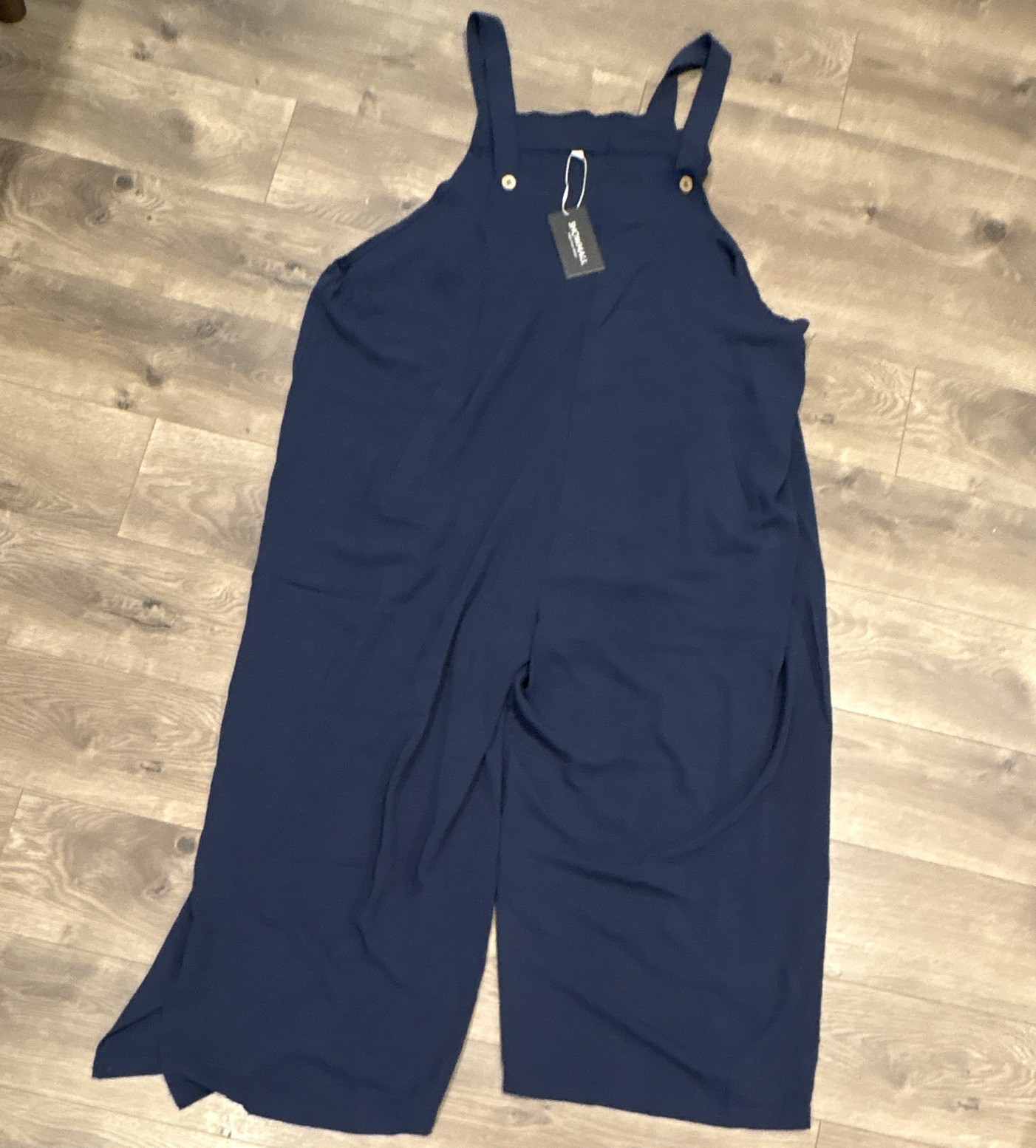 Women’s Plus 3X Blue Solid Sleeveless Wide-Leg One-Piece Jumpsuit