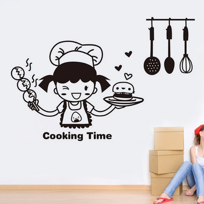  2pcs Küche Adorable Mädchen Wandaufkleber Abnehmbare Home Wandtattoos