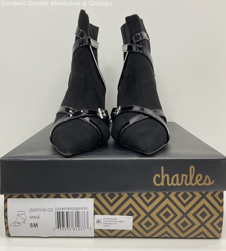 Charles David Annie Black Microsuede Women's Side-Zip Ankle Boots Size 8M NIB