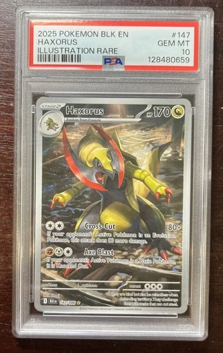 2025 POKEMON BLK EN-BLACK BOLT ILLUSTRATION RARE #147 HAXORUS PSA 10 GEM MINT