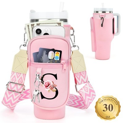 Personalized for Stanley Cup 30oz, Initial Stanley Cup Holder with Strap, Cup...