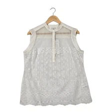CAbi Prudence Lace Top sz M White Ivory Sleeveless Popover Boho Fairy