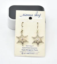 New 1.4" Sienna Sky Sterling Silver Snowflake Hook Earrings AB Crystal Filigree