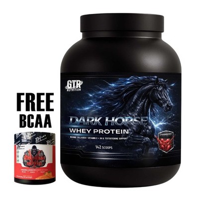 Dark Horse Whey Protein 5KG Strawberry Muscle Recovery Formula +FREE BCAA   GTR