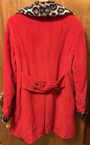 VOLUP ALERT! New With Tags! Vintage Red Womens Coat with Leopard Print Faux Fur - Picture 2 of 12