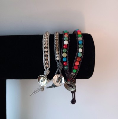 Boho Betty Set Of 3 Beaded Wrap Bracelets 2 Single 1 Double 6.5 '' Button Closure