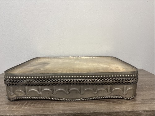Castilian Imports Vintage Large Solid Brass Heavy Decorated Tray 21"X 16” X 4” - Picture 8 of 10