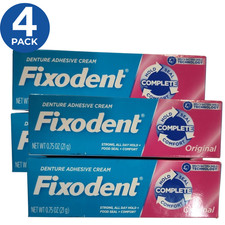Fixodent Denture Adhesive Cream Complete Original Strong Hold 0.75 oz - 4 Pack