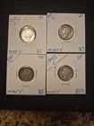 4 Beautiful High Quality 1945 "Micro" Silver Mercury Dimes