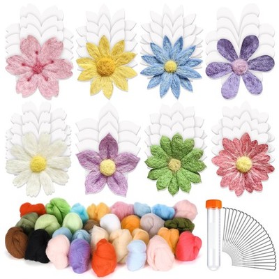 32 Set Flower Needle Felting DIY Kits for Beginner Include 30 Colors Wool Rov...