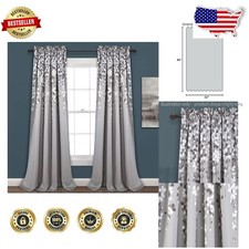 Elegant Gray Floral Window Panels - 2pc 52"x84" Light-Filtering Room Darkening