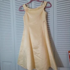 VTG JESSICA McCLINTOCK 10 PALE YELLOW SATIN OFF THE SHOULDER DRESS TULLE LINED