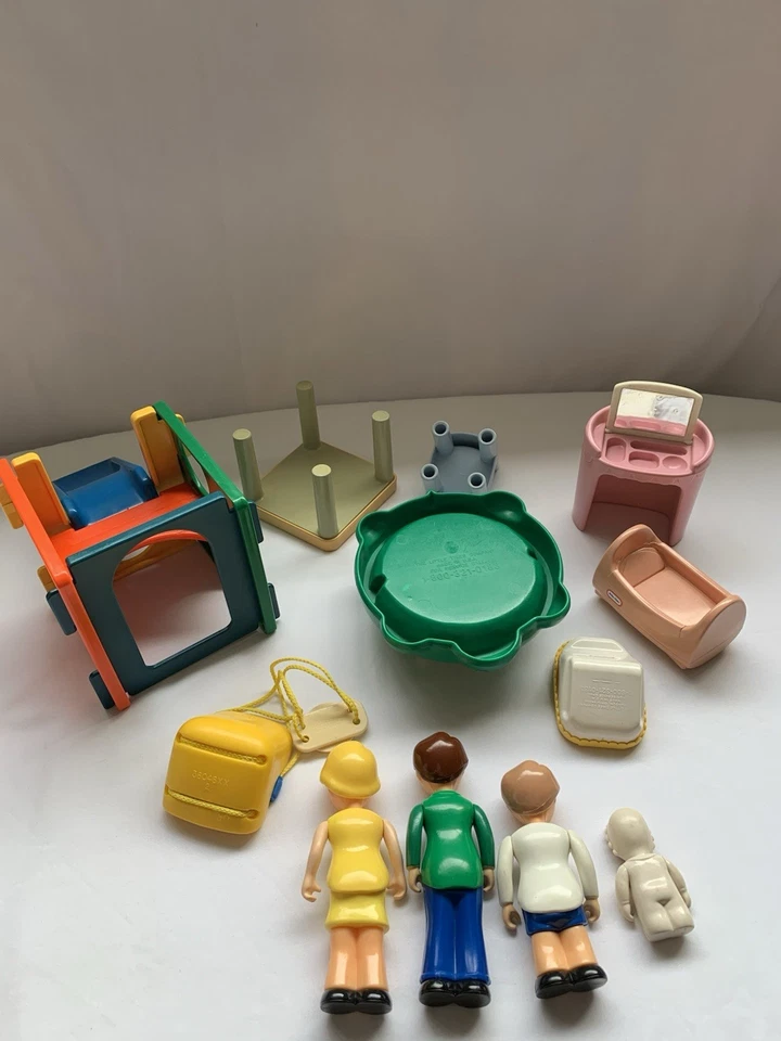 Vintage Little Tikes Dollhouse Furniture lot Swing Sandbox Grass Mat Figures - Image 3 of 4