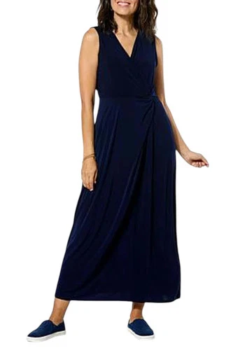 Nina Leonard Women's Sleeveless Side Twist Maxi Dress Navy