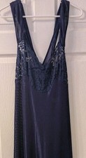 Vintage Petra Fashions Womens Nightgown Lingerie Sheer Lace Cross StrapNavy Sz L