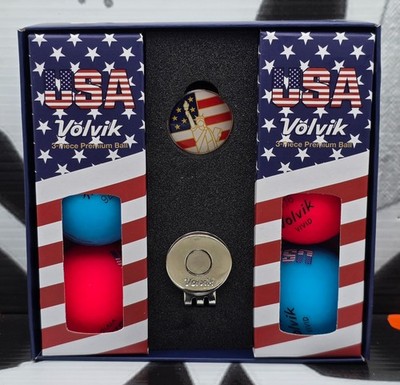 VOLVIK VIVID #1776 GOLF BALL SET ** USA ** RED / WHITE / BLUE '' W/ BALL MARKER