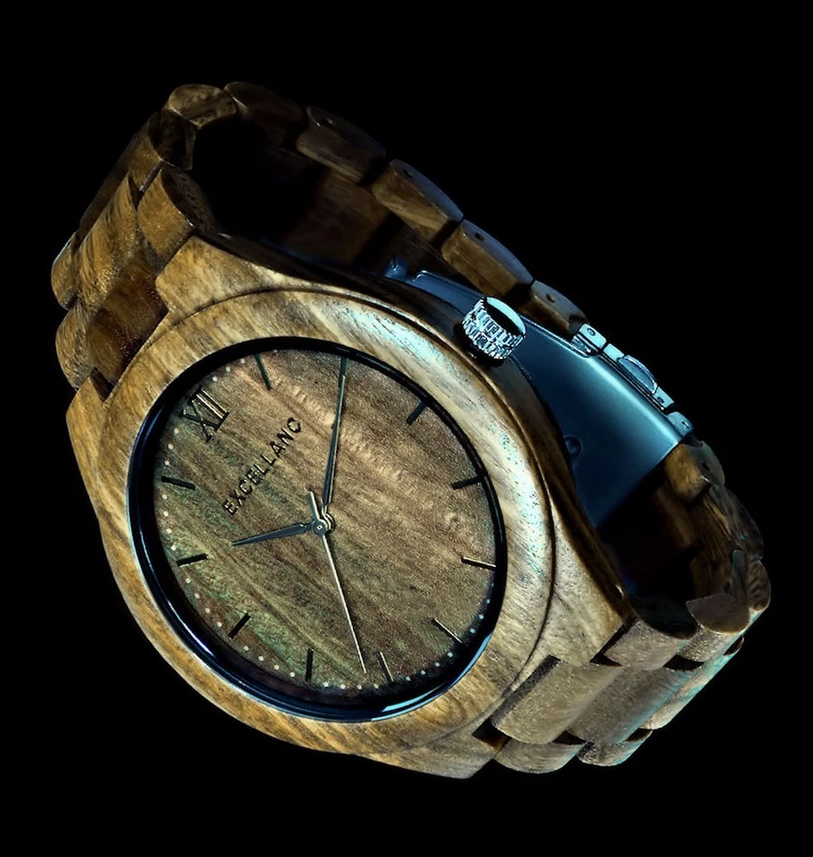 Excellanc Herren Armband Männer Uhr Sandel Holz Braun Grün Wood Watch - Bild 4 von 4