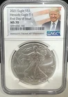 2021 $1 SILVER EAGLE NGC MS70 FIRST DAY OF ISSUE FDI DONALD TRUMP LABEL TYPE 1