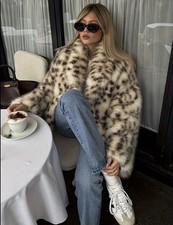 Women  s Elegant Leopard Print Faux Fur Coat-Single Breasted Winter Outerwear.L