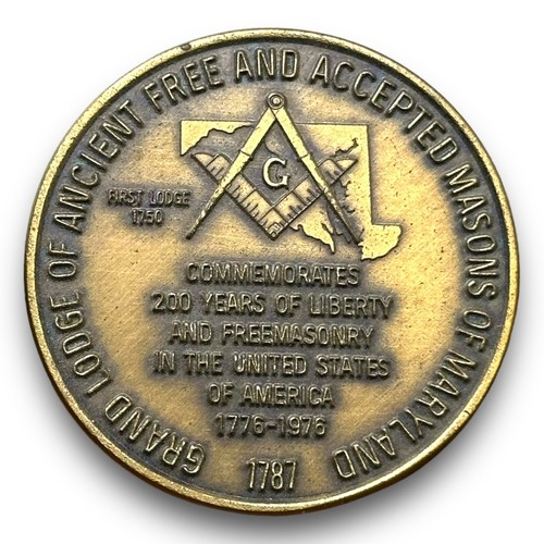 Vintage 1976 FREEMASONRY 200th Year Maryland Coin Brass - Picture 2 of 2
