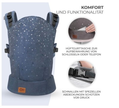 Kinderkraft Babytrage NINO CONFETTI, Rücken-&Bauchtrage für Baby ab 3 Monate