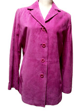 Vintage Rèvue Women's Fuchsia Pink Genuine Suede Leather 4 Button Blazer Size 10