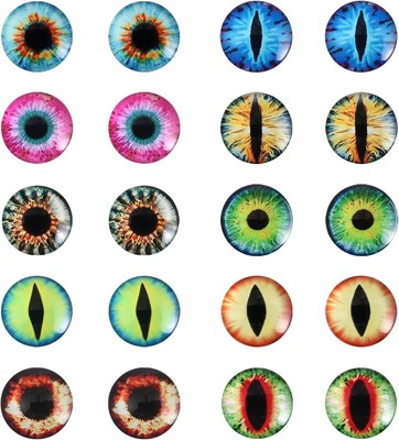 20pcs Glass Dragon Eyes Assorted Colors Cabochon Eyes 20mm Half Round