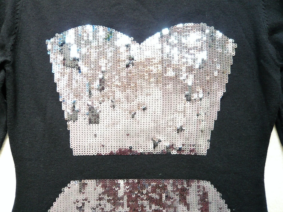 Markus Lupfer NUEVO Negro 100% Lana Merino Vestido con Lentejuelas Estilo ceñido al cuerpo 10/12 Foto 3 de 4