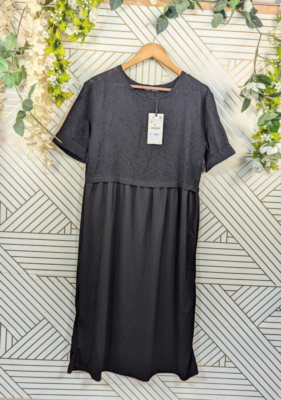 zara short sleeve midi dress ZARA Women's Black Midi Dress Short Sleeve Flowy Sheer Top Size Medium NEW
