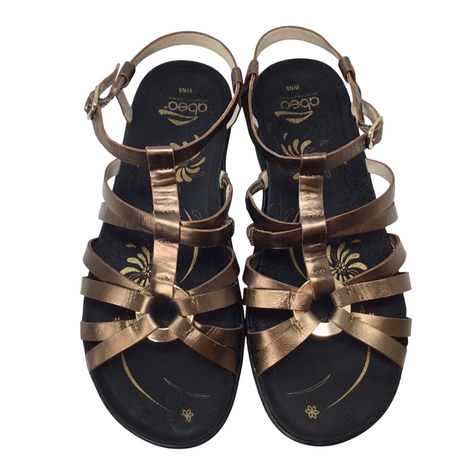 Abeo Bronze Gold Ring Strappy Gladiator Sandals Size 8N Narrow Comfort