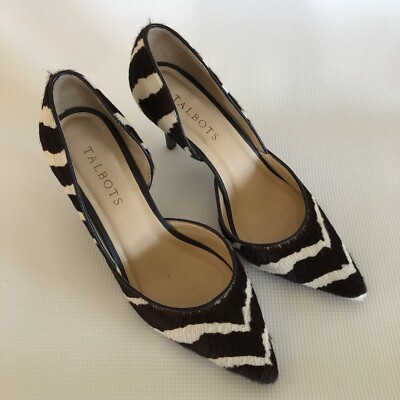 Talbots Zebra Stripe Calf Hair Leather D Orsay Pointed Toe Heels 5.5 M One Wear