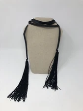 Wraparound Faux Leather Choker Necklace with Tassels - Black -Music Festival