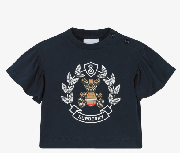 Burberry Baby Blue Thomas Bear print logo cotton crest T-Shirt 