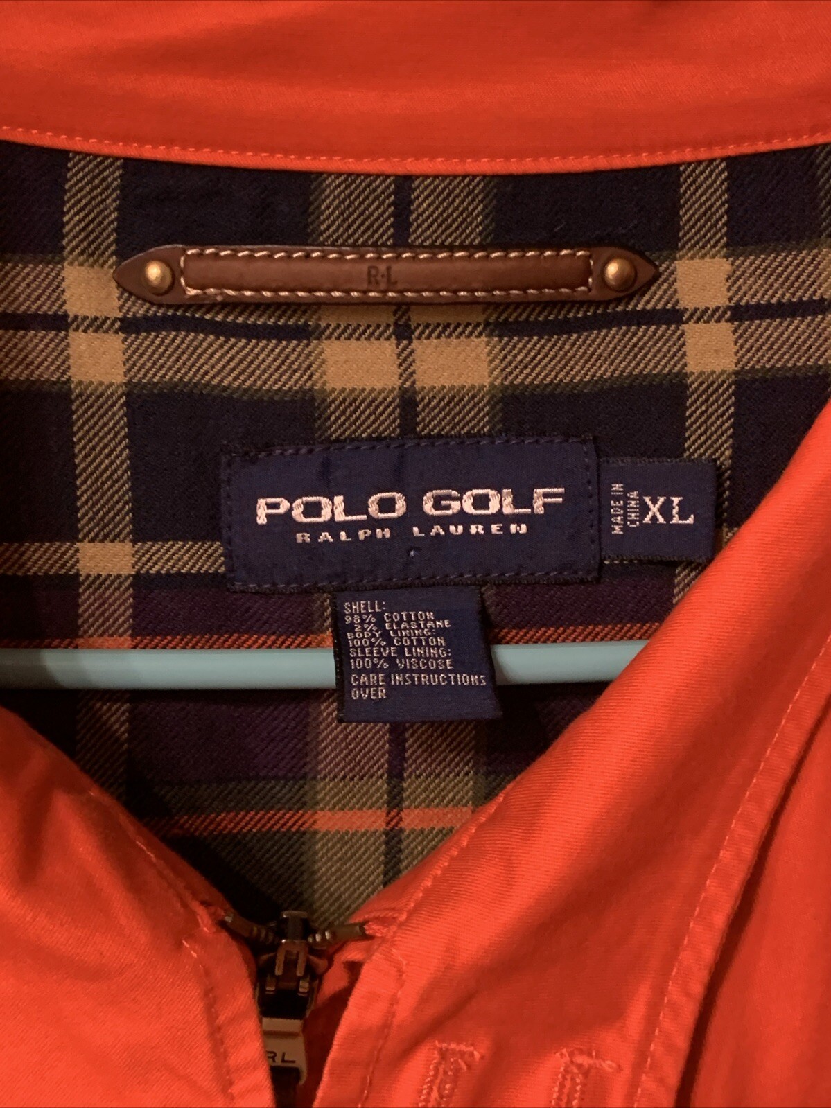 Ralph Lauren Giacca Uomo XL Arancione Polo Golf Bomber Cappotto Pony Logo Full Zip