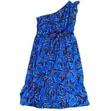 COLLECTIVE CONCEPTS Women’s Size Medium Blue Floral One Shoulder Midi Dress NWOT