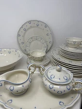 Castleton BLUE BOW China 29 Pieces Creamer And Sugar Bowl!! Rare!!