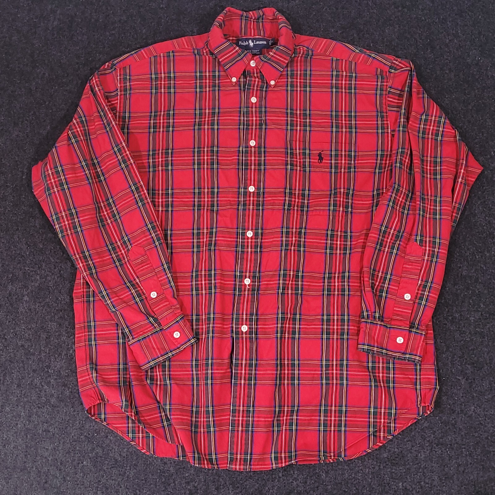 Camicia grande vintage Ralph Lauren Oxford uomo grande rossa a quadri con bottoni pony