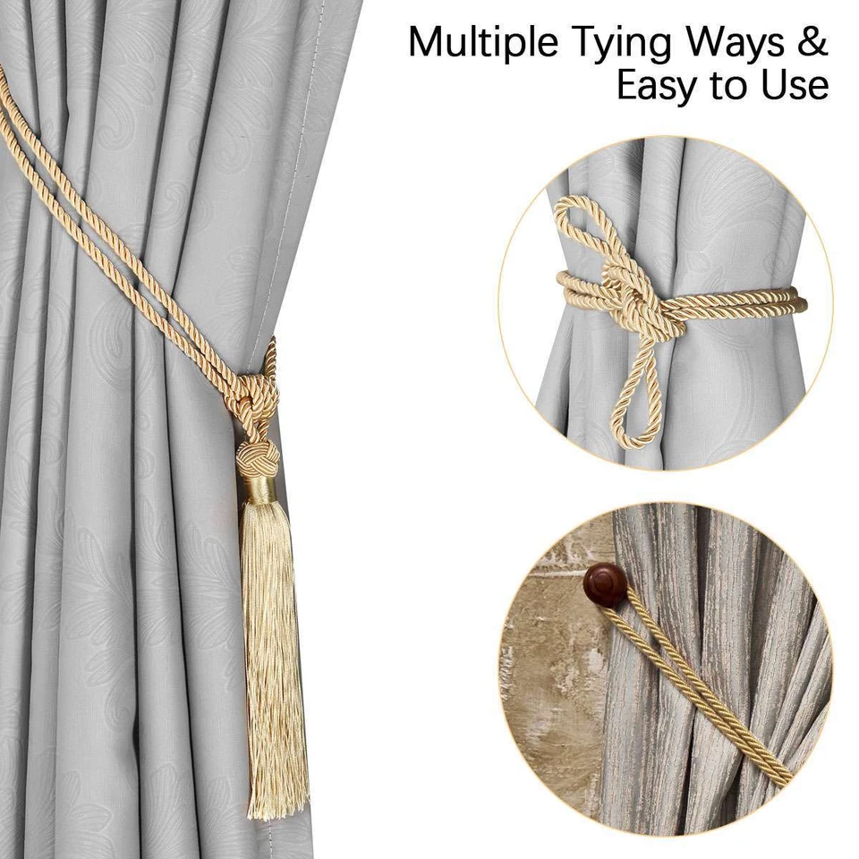 Cuerda de cortina lazos para ventanas lazos sala dormitorio hogar adorno 2 piezas Foto 3 de 4