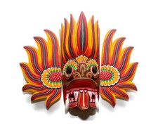 Sri Lankan Handmade Wooden Wall Hanging Home Decor Fire Mask Sculpture 14"