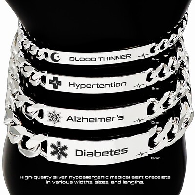 Quality Sterling Silver MedicaI Alert Bracelet, Diabetic, Personalised Gift
