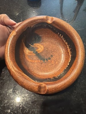 Vintage Raymor Italy Pottery Ashtray Mid Century Modern Brown Drip Glaze MCM