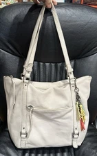 The Sak Palermo Leather Stone Cream Zip  Two Strap Slouchy Tote Tassel Charm A+V