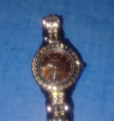 Armitron Women's Gem-Set Bezel Analog Wristwatch Silver Bracelet Brown Dial