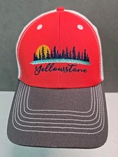 Yellowstone National Park hat orange gray mesh back tree river sun snapback cap